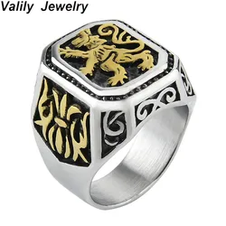 Valily New Arrival Lion Ring Punk Stainless Steel Solid Flower Vintage Ring Big For Men Cool Animal Rings Jewelry US Size