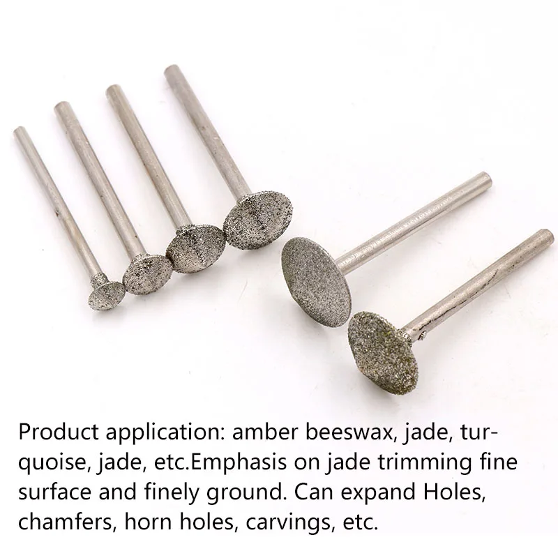 5pcs 2.35/3mm Shank Diamond Grinding Head Grinding Burrs Umbrella Type Bit Set for Amber Jade Dremel Rotary Carving Tool