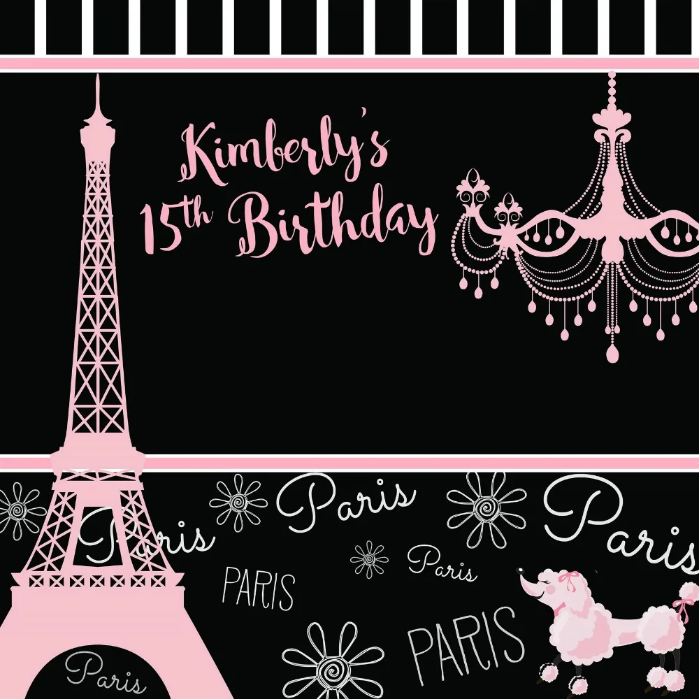 

custom Paris Eiffel Tower Light 15th Birthday Striped Dog background High quality Computer print party backdrops