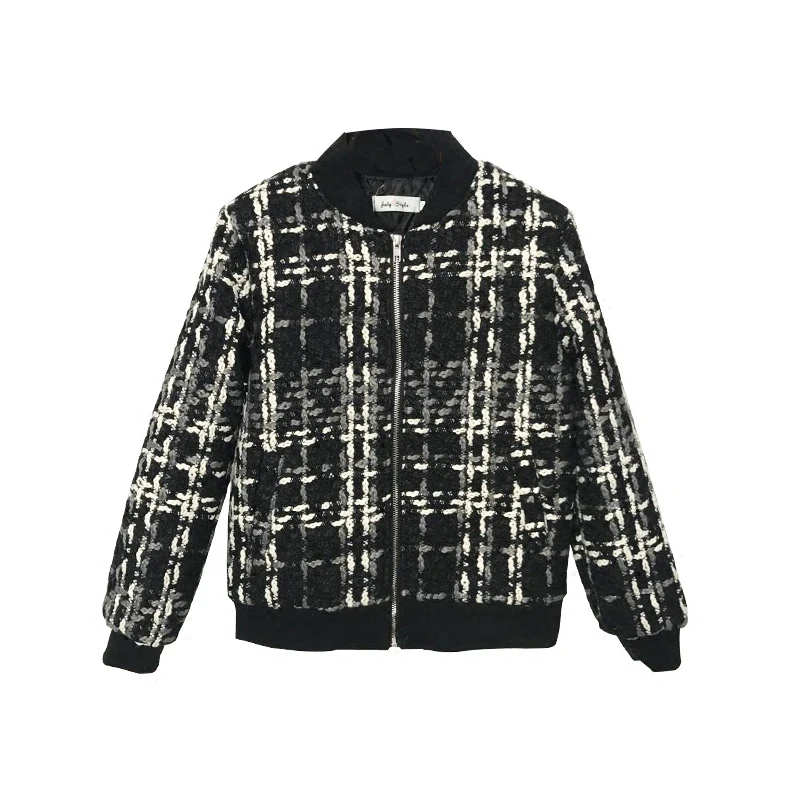 Mùa thu và mùa đông của phụ nữ houndstooth đồng phục bóng chày coat ngắn cộng với bông dày áo len