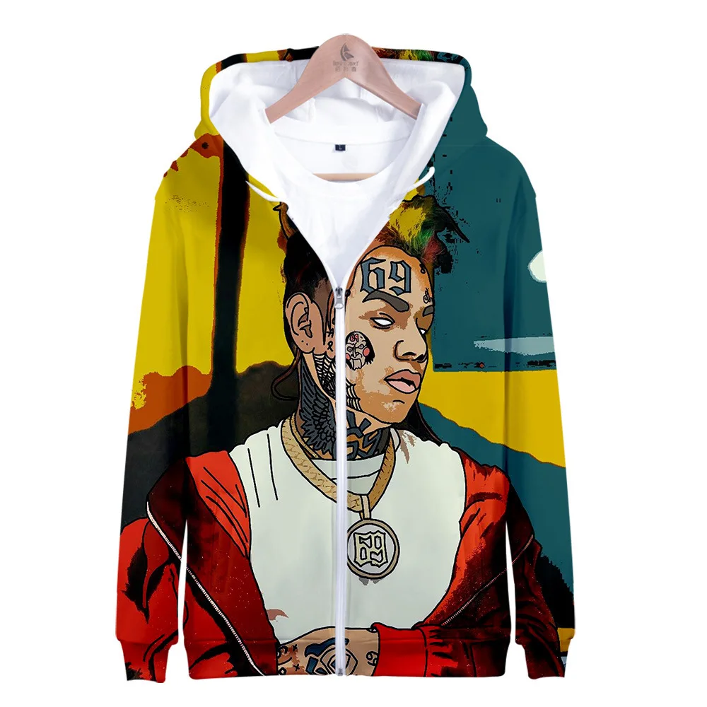 Moletom Tekashi69 6ix9ine 69 Rap Singer 3D Printed Women/Men Hoodies Sweatshirts Hip Hop Long Sleeve Hooded Zipper Jacket Coat