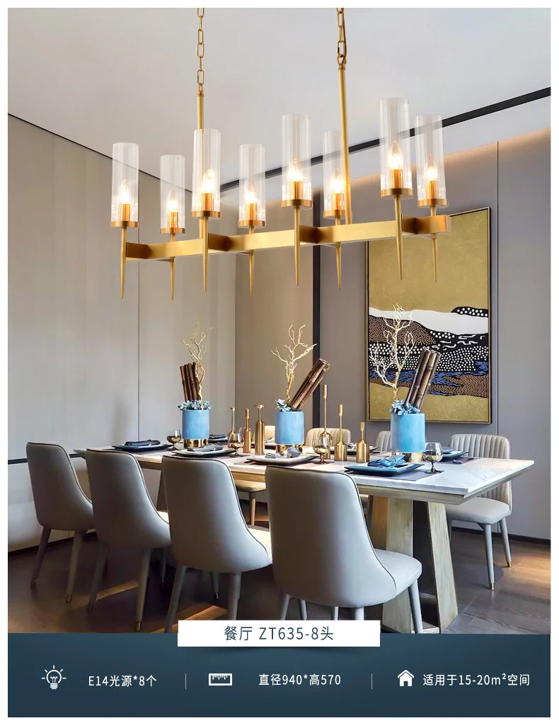 American Living Room LED Pendant Lights Gold Metal Glass