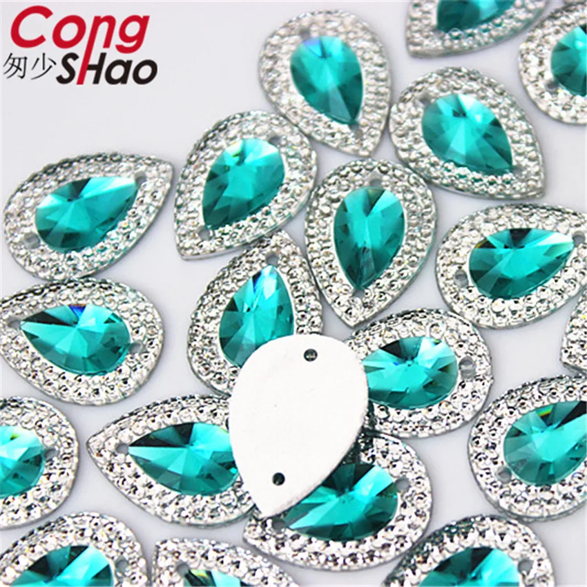 Cong Shao 100pcs 13*18/18*25mm Drop Flatback Sewing 2 Hole Costume Button Crystal Resin Rhinestone Trim DIY Accessories  CS36