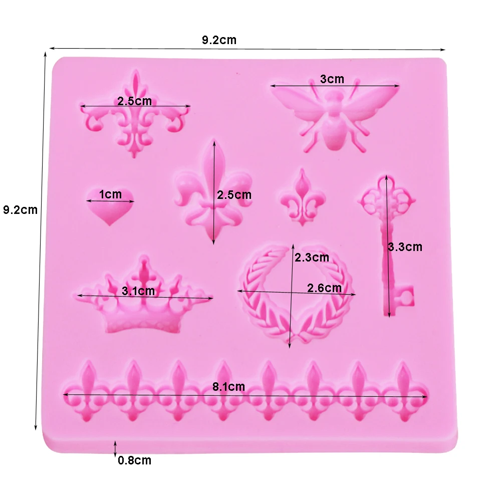 M987 Bee Key Crown Decorative Pattern Shape Silicone Mold Cake Decoration Fondant Cake 3D Mold Soap Mold Food Grade