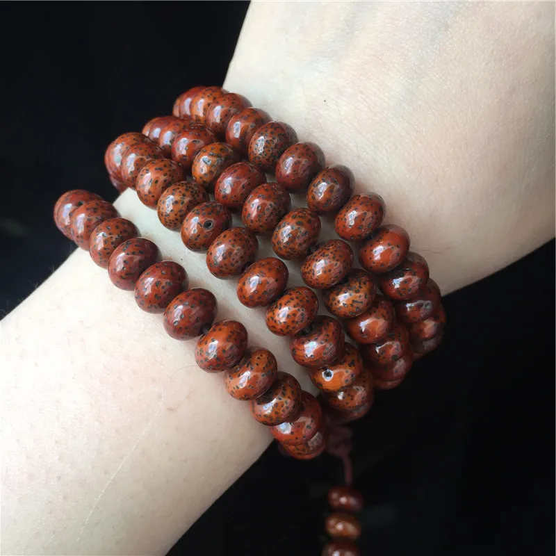 BRO003 Buddhist 108 Old Red Star Moon Bodhi Rosary 9x6mm Natural Real Lotus Bodhi Prayer Abacus Beads