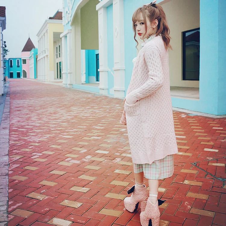 Princess sweet lolita pink and purple sweater BOBON21 Long jacket Twist long cardigan girl sense Student style C1390