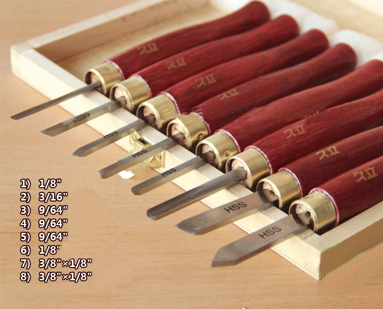 8PCS HSS Miniature Woodturning Chisel SET For Small Details