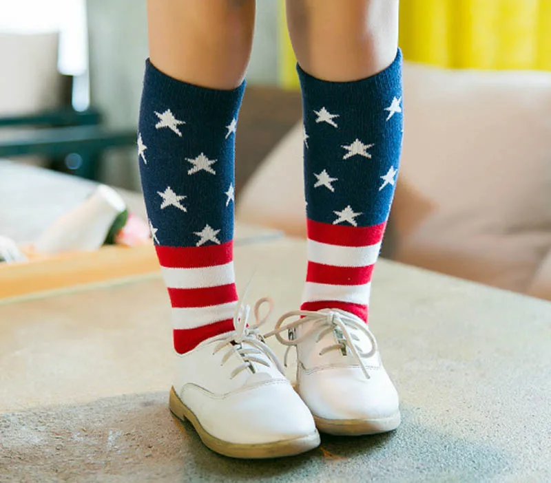 Newborn Kids Girl Boy  Stripes stars American flag pattern Anti-slip Knee High Socks Baby Socks for toddler boys/girls image 6
