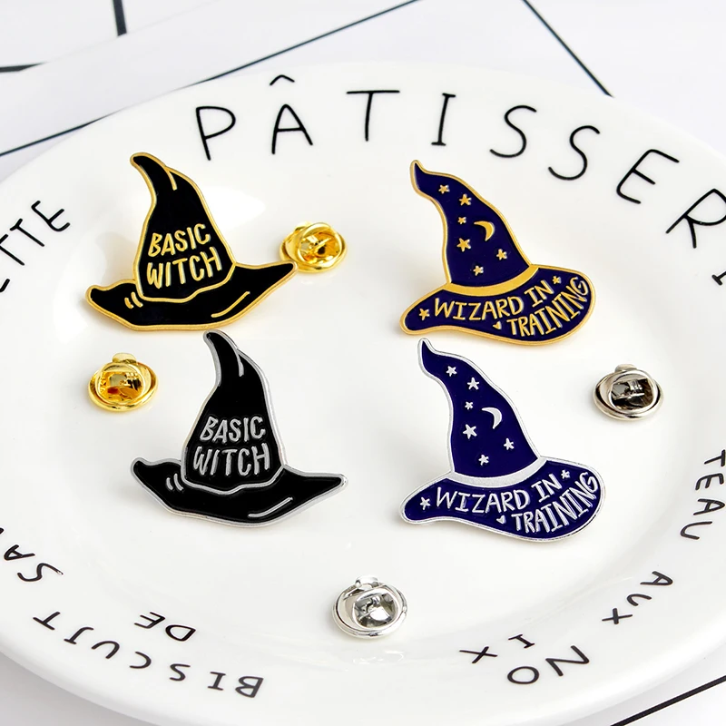 MINGQI Cartoon Basic Witch Wizard in training witch magic hat alloy enamel brooch fashion button gold badge bag pins jewelry