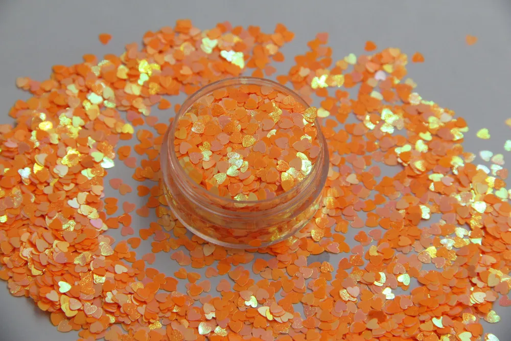 

HI-13 Heart shapes Pearlescent Iridescent Light Orange Colors confetti spangles glitter for nail Art DIY decoration 1pack=50g