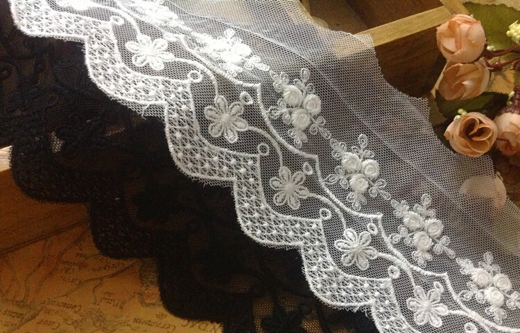 

5 yard/lot width 3.54" 9cm white/black mesh embroidered lace trim ribbon lace fabric DIY textiles 1042519L4K224