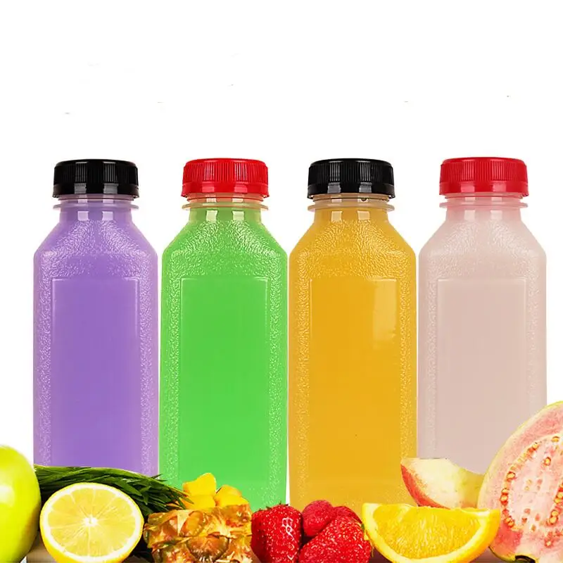 Scrub Bottle Empty Clear Plastic Juice Bottles Milk Bottles with multicolor lid for Storing Juices LX7272