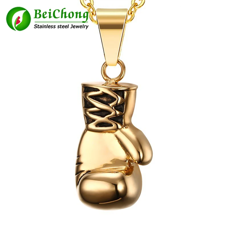 BC Gold/Black/Silver Plated Fashion Mini Boxing Glove Necklace Boxing Jewelry Stainless Steel Cool Pendant For Men Boys Gift