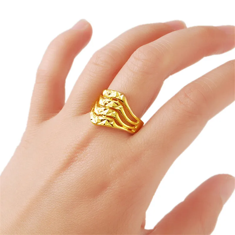 Fashion Design Gold Color Finger Rings Women Wedding Jewelry Ring Gold Filled Golden Rings Size 6 7 8 9 R002