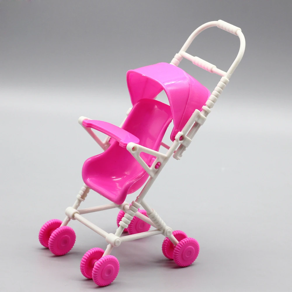 One Set 10CM Doll Accessories Pink Baby Stroller Infant Carriage Stroller Trolley Nursery Toys Mini Furniture