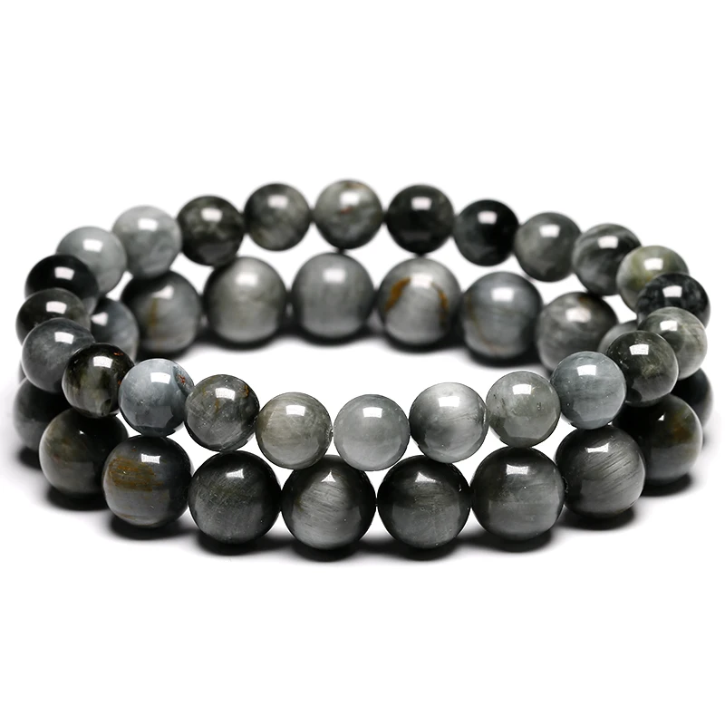 5A Grade Natural Stone Grey Eagle Eye Falcon Eye Beads Strand Bracelet Men Jewelry Beaded Jewellery Unisex Healing Energy Gift