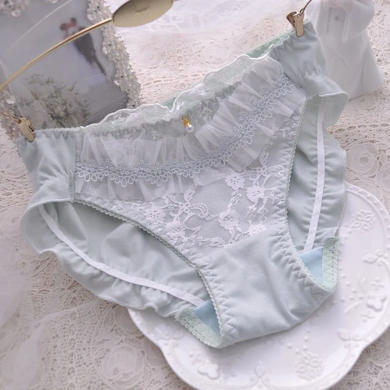 Ruffle Principessa Biancheria Intima di Cotone Del Merletto Del Ricamo Della Vita Medio Mutandine E Boxer Senza Soluzione di Continuità delle Donne