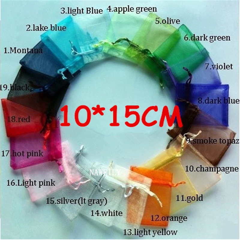 

Wholesale Drawstring Pouches Organza Bags 10x15cm Multi Colors Jewelry packaging ,Christmas Gift Bags,packing bags 100pcs/lot