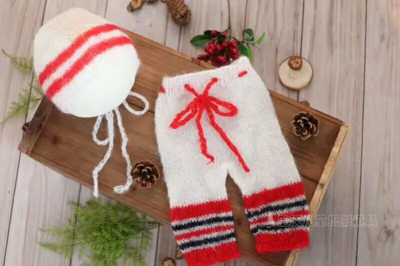 

Lovely Santa Bonnet and Knitted Romper sets Newborn Hooded romper Photography Props Crochet Knitted Mohair Knit baby overall