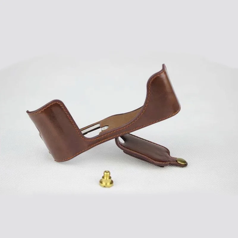 Bolsa de câmera portátil de couro PU para Fujifilm Fuji X-T100 XT100 X T100 Conjunto de meio corpo com abertura de bateria