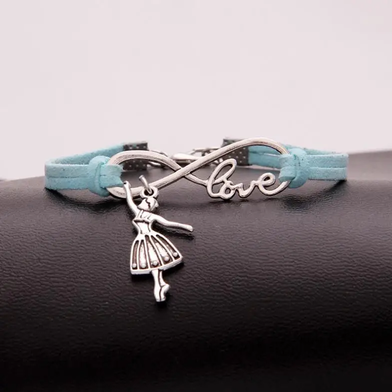 10pcs/lot Infinity Love 8 Bracelet Dancing/ballerina girl Charm Heart Pendant Women/ Men Simple Bracelets/Bangles Jewelry Gift