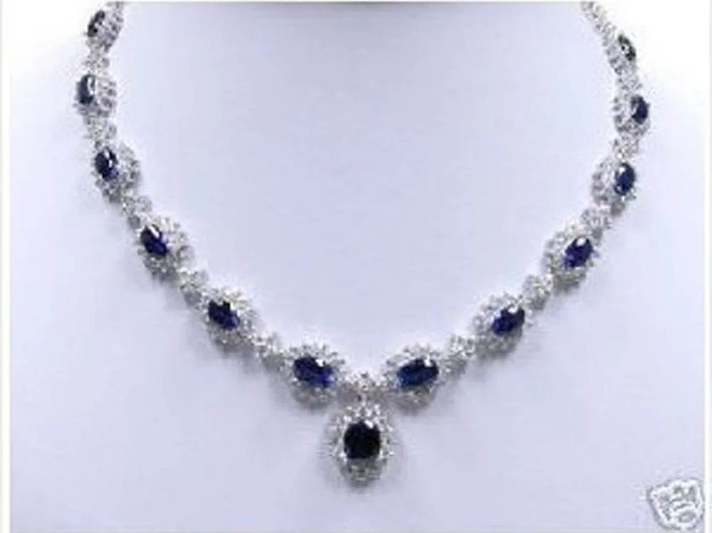 natural pearl jewelry Fashion New precious White   Blue stone Crystal Necklace 18