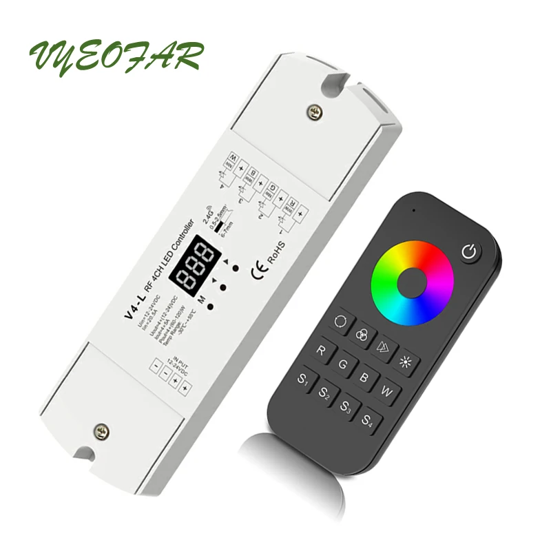 

Skydance Led RGB RGBW Strip Controller 2.4G RF Wireless Remote RT4 DC 12V 24V 5Ax4CH 4 Channel 20A Output Receiver V4-L