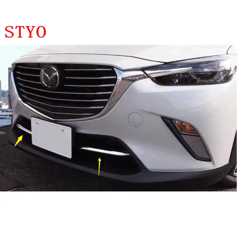 STYO Car ABS Chrome Front Head Grill Grille Bottom Decoration Strip Trim 2pcs For Mazda1 CX3 CX-3 2017 2018