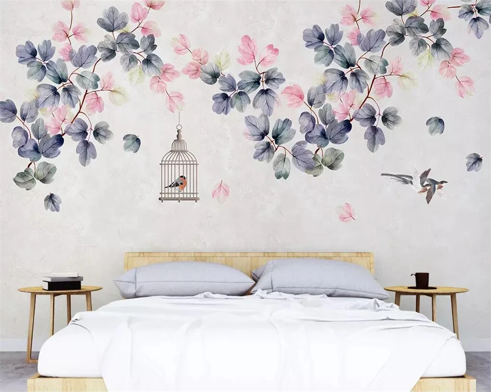 

Beibehang Custom wallpaper fresh hand-painted vine leaves magpie Chinese TV background wall home decoration mural 3d wallpaper