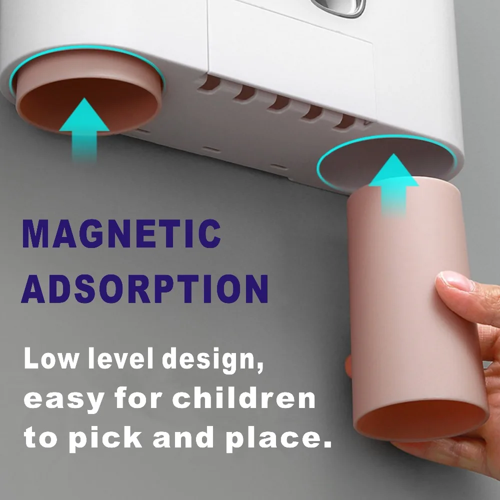 5 Racks Dust-proof Toothbrush Holder with Cups Toothpaste Dispenser Automatic Toothpaste Squeezer Bathroom Accessories