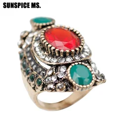 Ethnic Turkey Jewellery Vintage Wedding Rings For Women Color Antique Gold Unique Punk Rock Crystal Resin Ring Gift