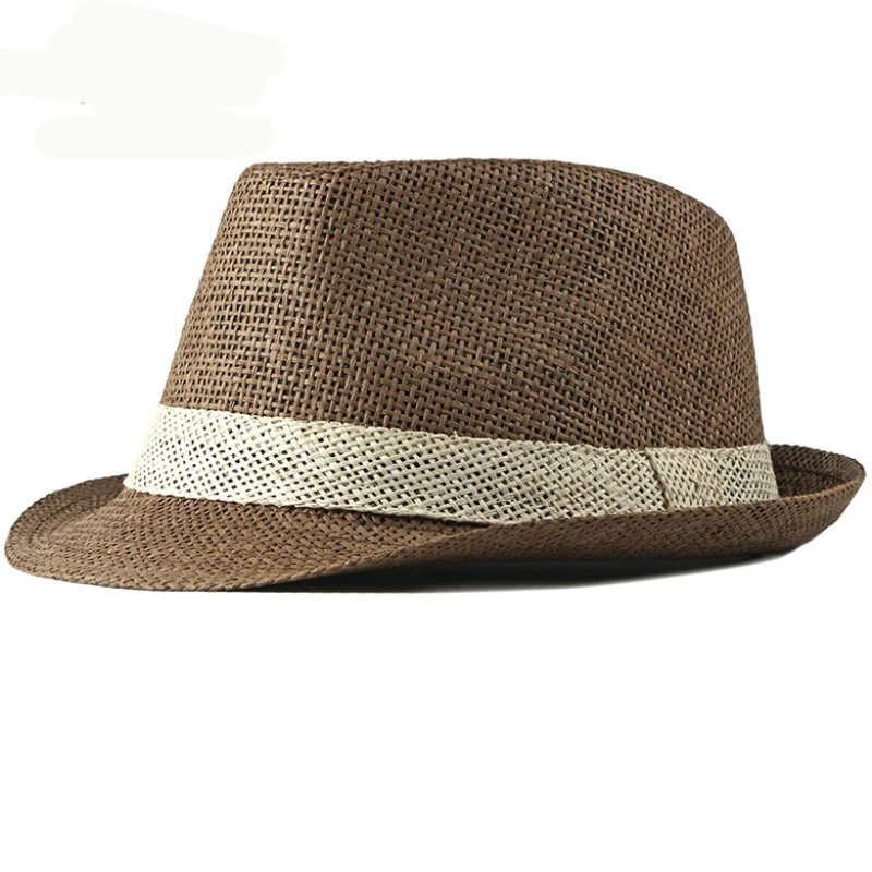 HT2378 Summer Women Men Fedoras Straw Hat Short Brim Trilby Panama Hats Men Straw Beach Sun Hats for Men Breathable Fedora Hat