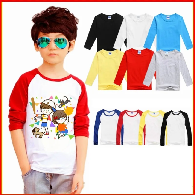 Customized Baby Boys T-Shirts Long Sleeve Solid Print Children Tees Shirt Autumn 100% Cotton LOGO Girl Tops Personalized T Shirt