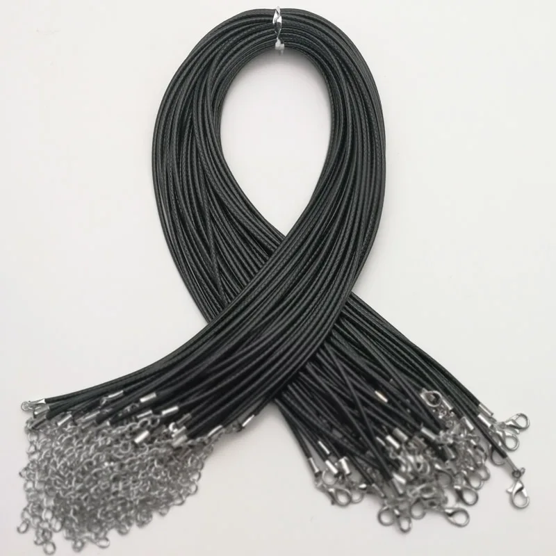 Wholesale 1.5MM 2MM lobster clasp Necklace Rope wax Leather Cord jewelry clasp black necklace lanyard pendant cords 50pcs/lot