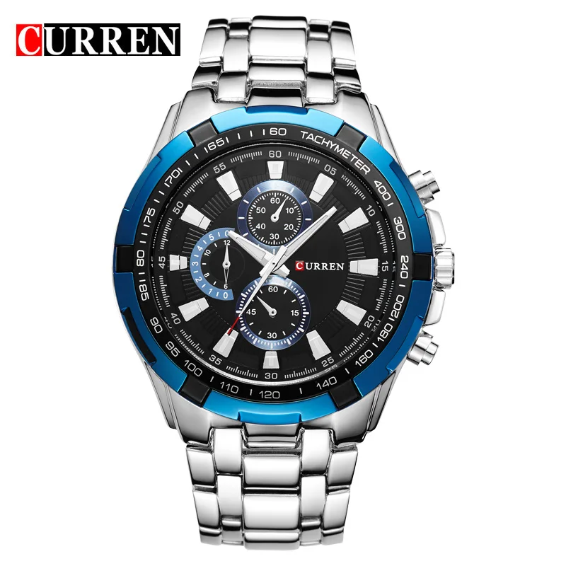 FREE SHIPPING 2016 CURREN QUARTZ HOUR BIG DIAL DATE DAY CLOCK BROWN LEATER SORT MEN STEEL WRIST WATCH