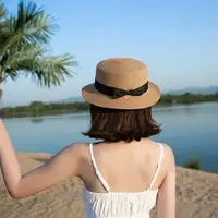 COKK Panama Simple Summer Beach Hat Female Casual Lady Women Flat Brim Bowknot Straw Cap Girls Sun Hat Chapeu Feminino - Image 2