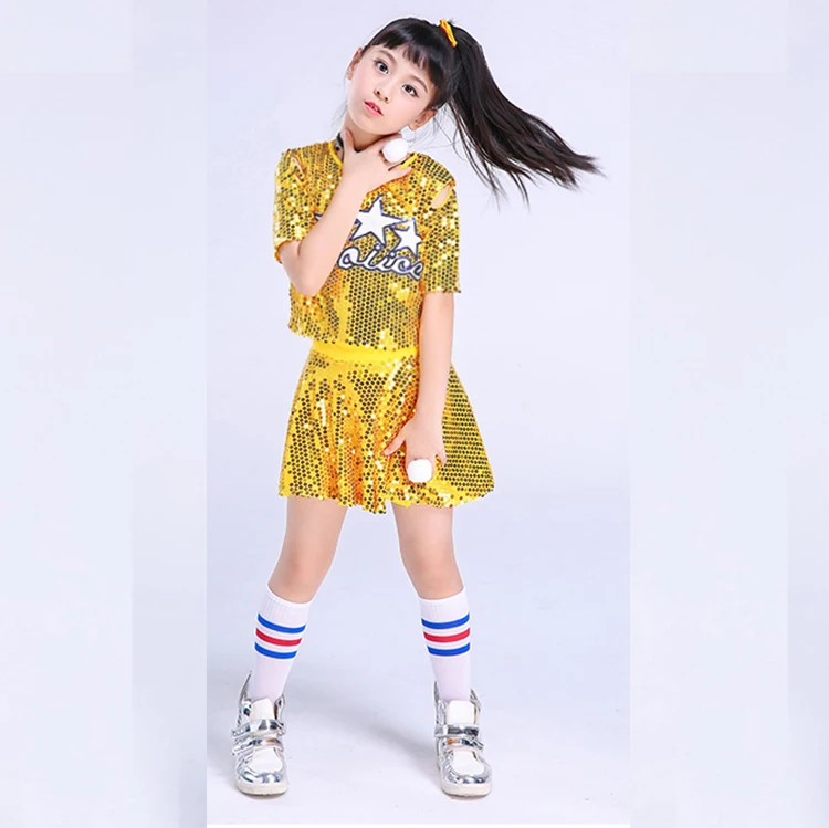 New Child Stage Jazz Dance Modern Cheerleading Costumes Hip Hop Boy Girls Crop Top And Pants Sequins Jazz Dance Performance Set