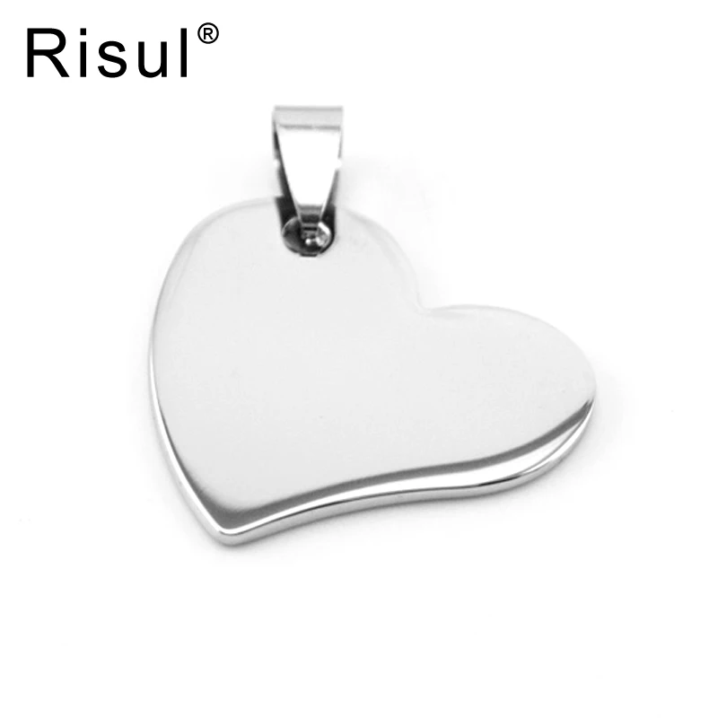 

Risul mini stainless steel heart necklace tag DIY jewelry charms mirror polished blank print Pendants for women wholesale 50pcs