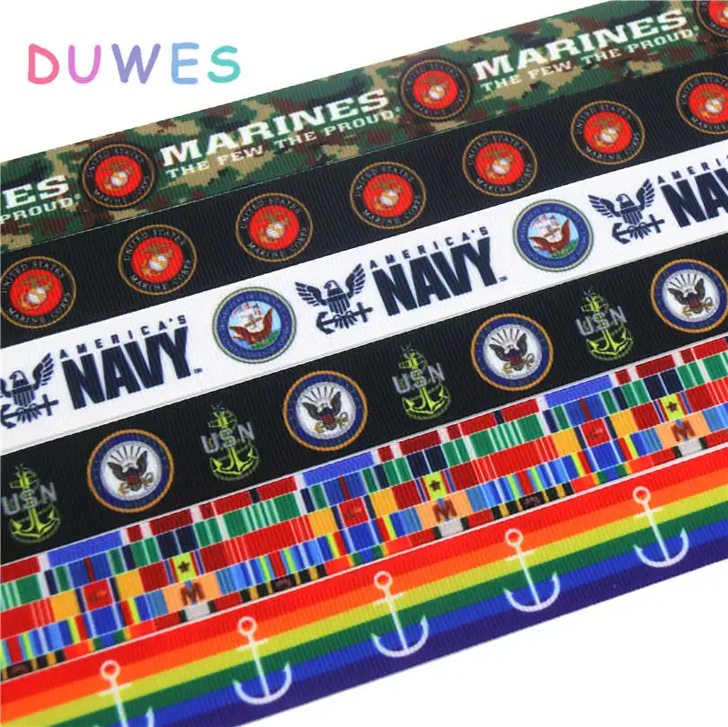 DUWES 7/8 \'\'US NAVY marynarki etykieta kotwiczna drukowana wstążka rypsowa akcesoria kokarda do włosów dekoracja nakrycia głowy 22mm D789