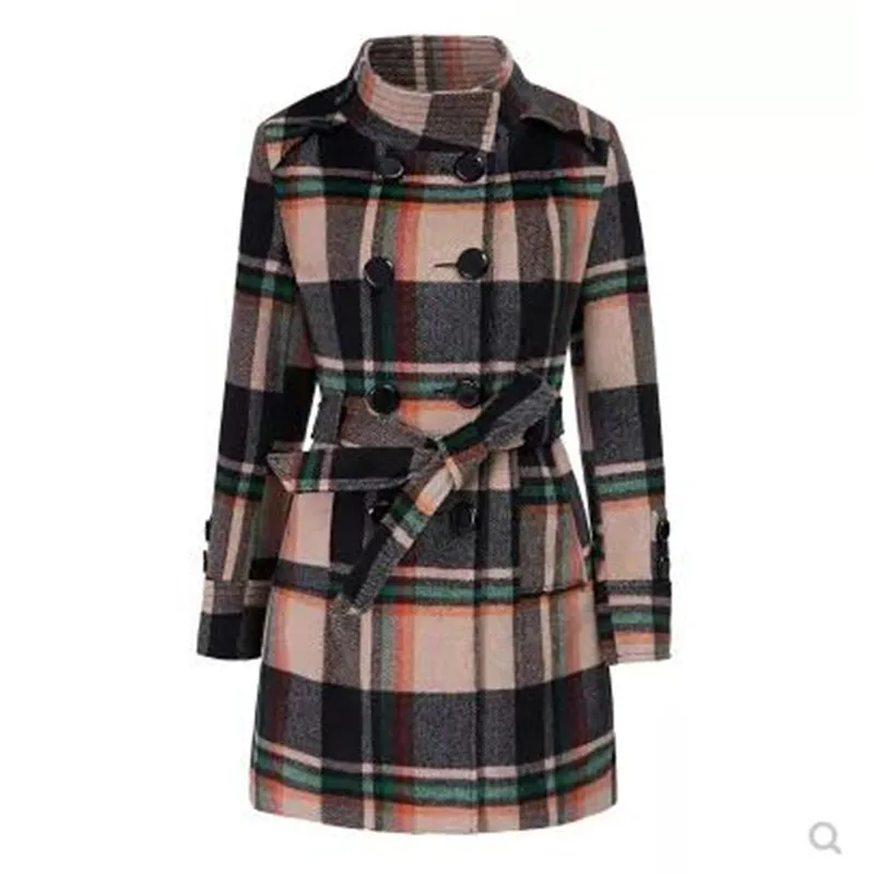 Elegant women clothing coat cashemire coat womens Imitation cashemire checkered jacket Korean Female autumn outerwear thick 4034