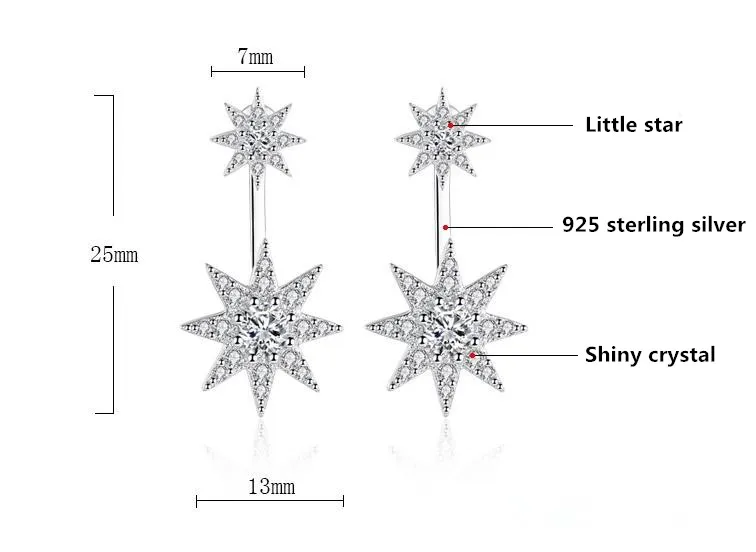 925 Silver Needle Fashion Crystal Star Ladies Stud Earrings Women Jewelry Female Christmas Gift Cheap Anti Allergy