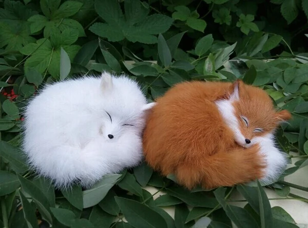 about 14x10cm plastic&fur sleeping fox hard model craft home decoration toy gift w0114