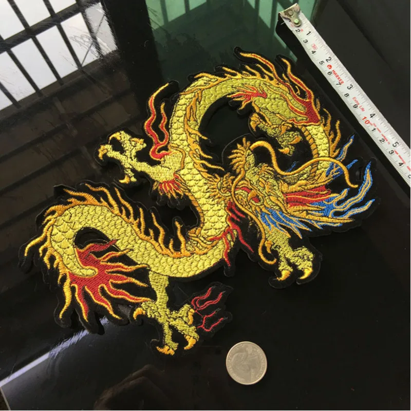 New High Quality Golden Chinese Dragon Embroidery Patch Sew On Clothes Punk Style Applique for DIY Clothing Accessory Patch H