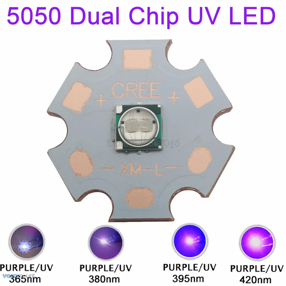 5W 5050 ultrafioletowy UV 365nm 380nm 390nm 420nm wysokiej dioda led dużej mocy nadajnika koralik 2-Chip 3.8-4.2V 350mA-1200mA na 20mm miedzi gwiazda