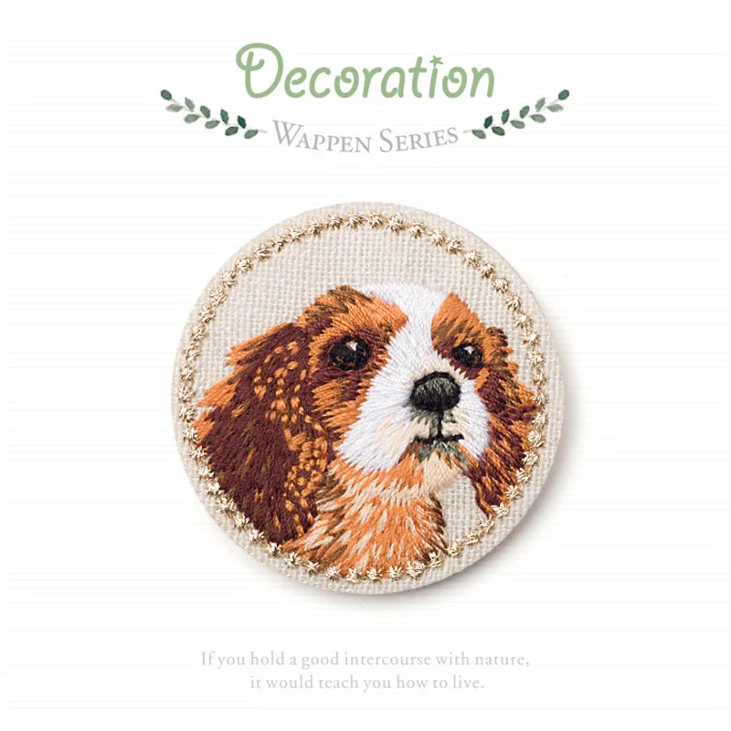 Cute Cat Dog embroidery animal sticker cloth glue applique DIY accessories iron on clothing patch 4.2cm Size Round Patch