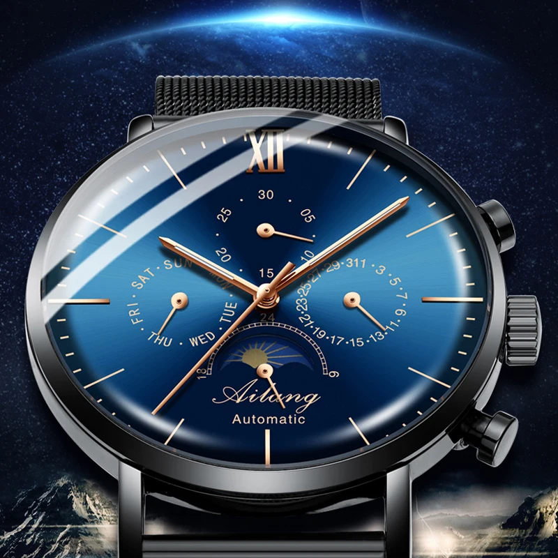 

AILANG top brand watch men's waterproof stainless steel belt automatic mechanical watch man steampunk fashion clock Leather 2019