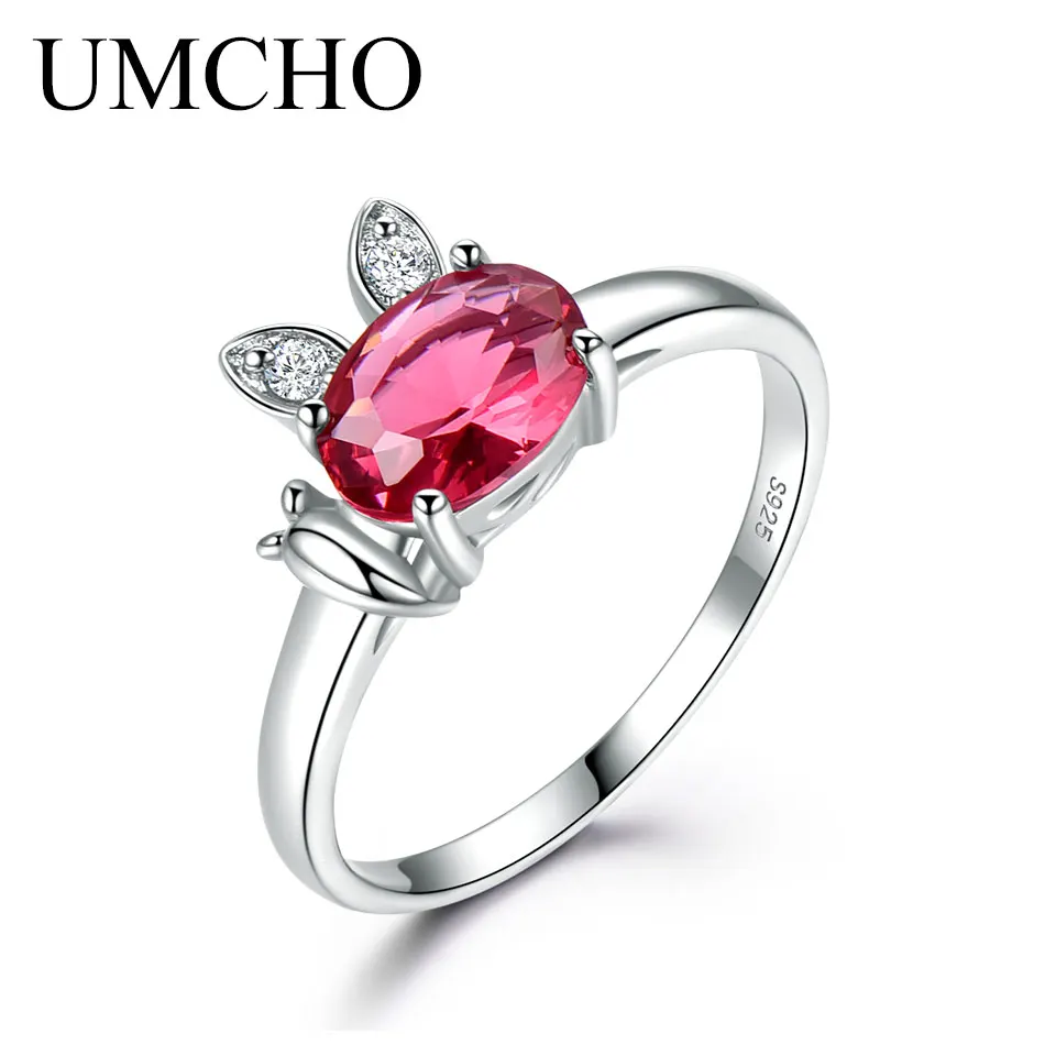 925 Sterling Silver Ring Nano Ruby Rings  6*8mm Rabbit Ring Cute Birthday Gift