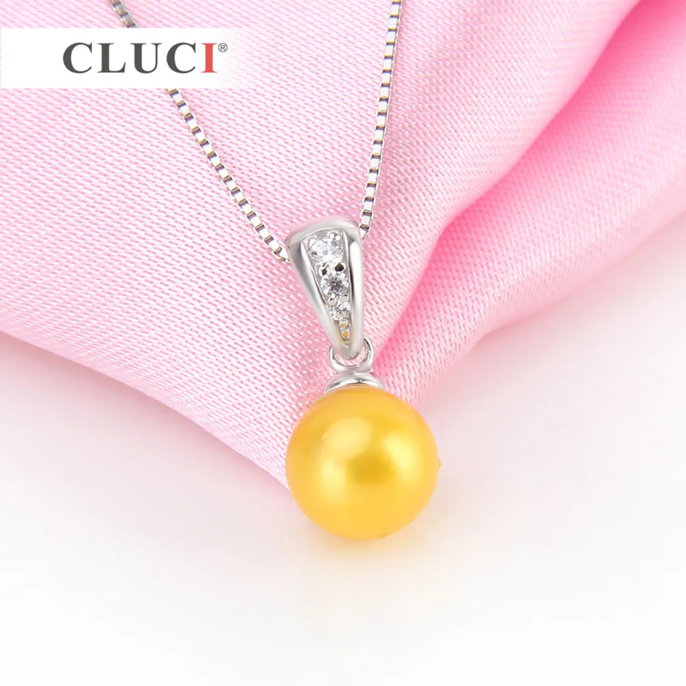 CLUCI 925 Silver Design Rhinestone Necklace charm Pendant Fitting to match 7-8mm pearl for women Necklace jewelry making SP222SB