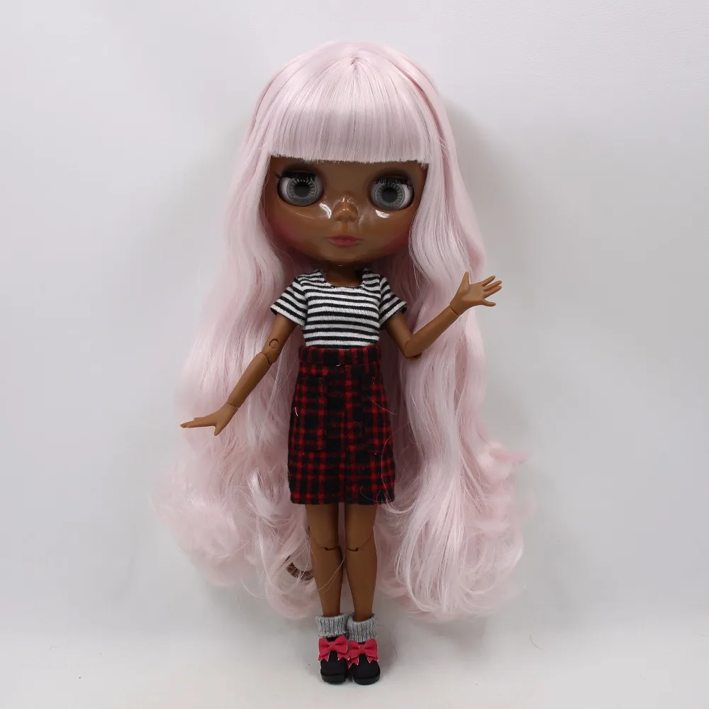 ICY DBS Blyth Doll 1/6 bjd super black skin tone pale pink hair joint body shiny face 30cm nude doll ob24 toy anime girls