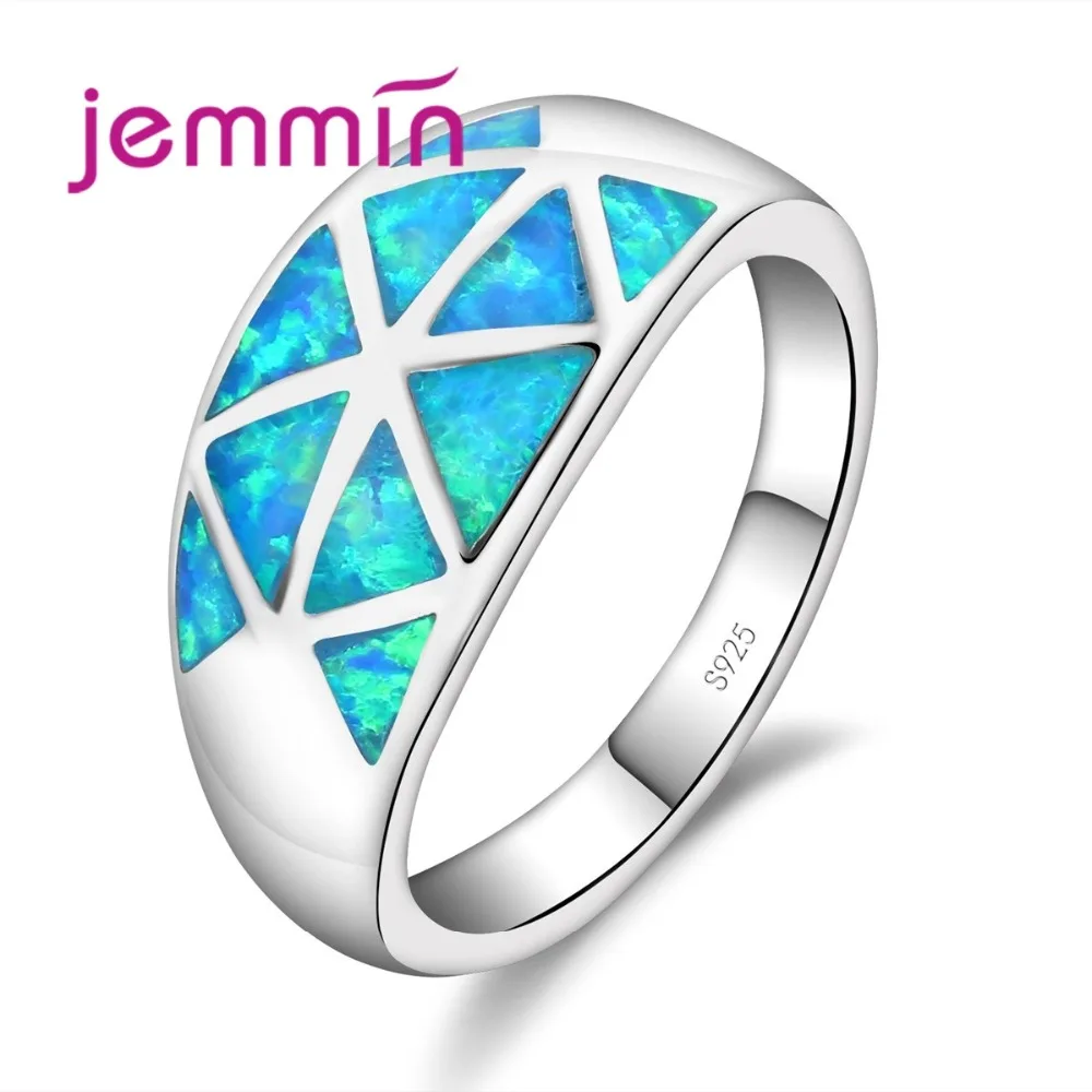 Exquisite Blue Fire Opal 925 Sterling Silver  Rings Fine Jewelry Accessory Geometric Pattern Opal Ring For Women Bijoux